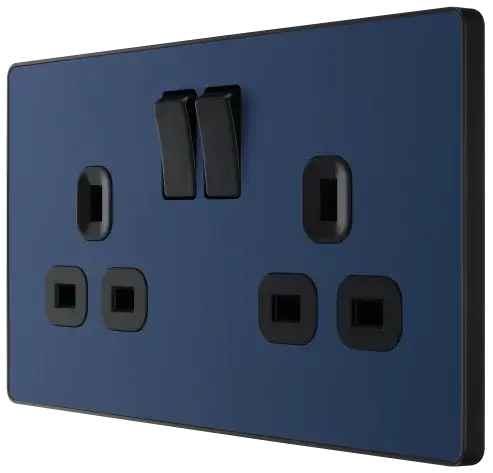 BG Evolve Matt Blue Screwless Double Socket PCDDB22B BG (British General)