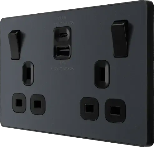 BG Evolve Matt Grey Screwless USB Double Socket Type A+C PCDMG22UAC22B BG (British General)