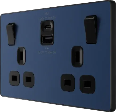 BG Evolve Matt Blue PCDDB22UAC45B USB Double Socket 45W Type A & C USB BG (British General)