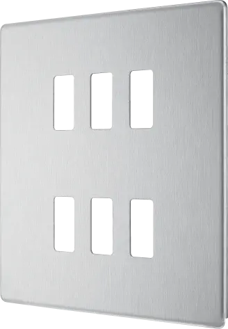 BG RFBS6 Screwless Brushed Steel 6 Gang Front Cover Plate BG Nexus