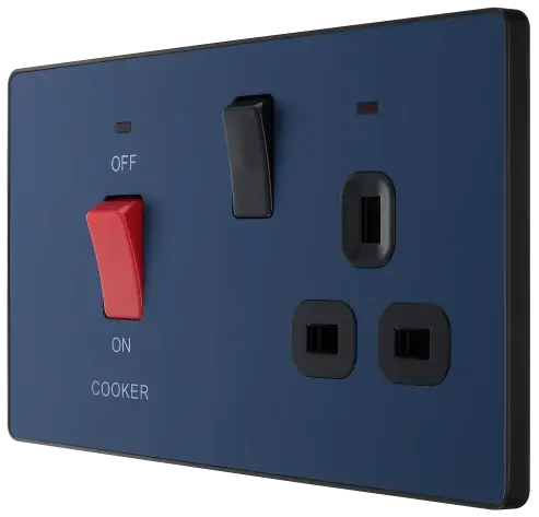 BG Evolve Matt Blue Screwless 45A DP Cooker Unit + Socket + Neon PCDDB70B BG (British General)