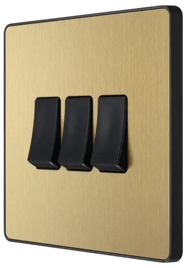 BG Evolve Satin Brass Screwless Triple Light Switch PCDSB43B BG (British General)
