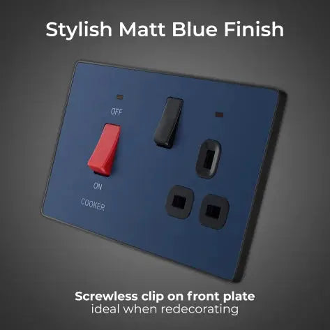 BG Evolve Matt Blue Screwless 45A DP Cooker Unit + Socket + Neon PCDDB70B BG (British General)