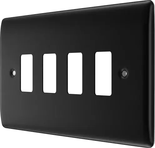 BG RNFB4 Matt Black Steel 4 Gang Front Cover Plate BG Nexus