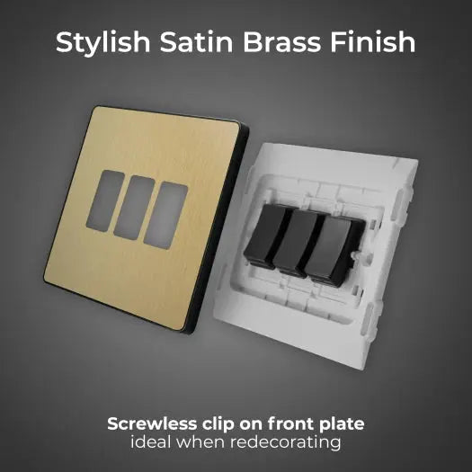 BG Evolve Satin Brass Screwless Triple Light Switch PCDSB43B BG (British General)