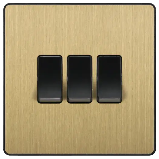 BG Evolve Satin Brass Screwless Triple Light Switch PCDSB43B BG (British General)