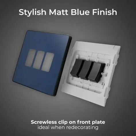BG Evolve Matt Blue Screwless Triple Light Switch PCDDB43B BG (British General)