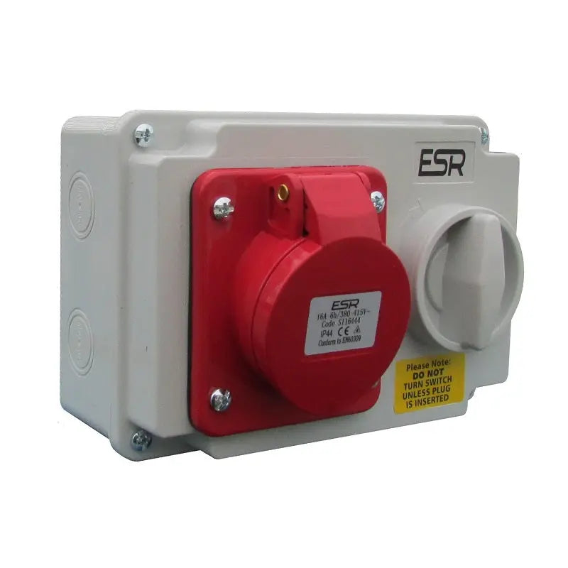 16 Amp 4 Pin Interlock Socket Switch 380V - 415V 3P+E Weatherproof IP44 SI16444 ESR
