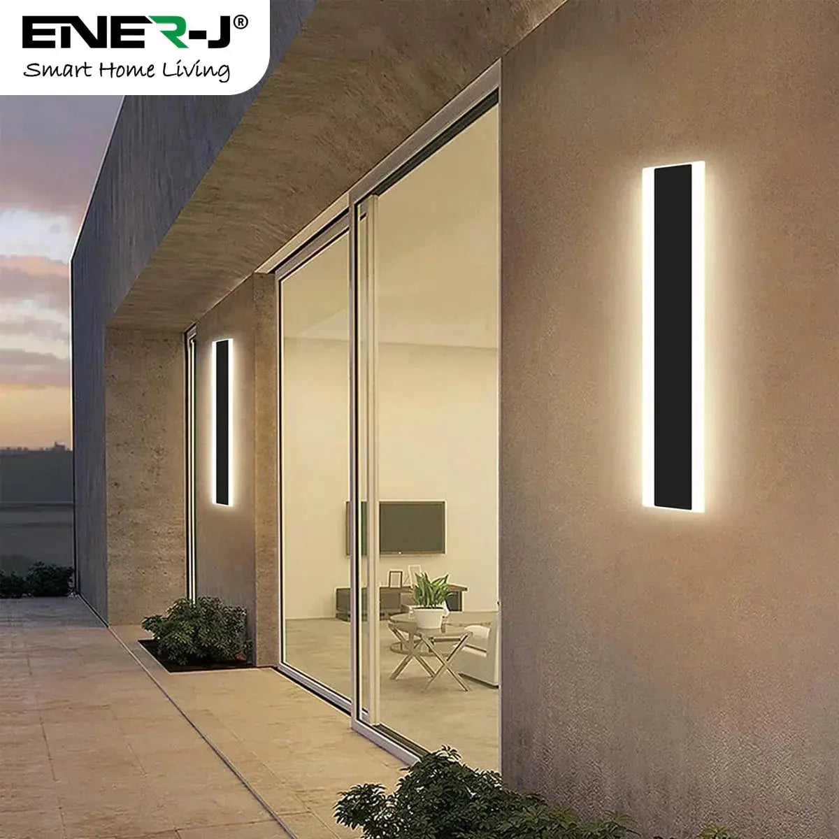 Outdoor Acrylic Black Wall Lights, 60 x 8 cms, 12W Waterproof, IP44, 3000k Warm White ENER-J