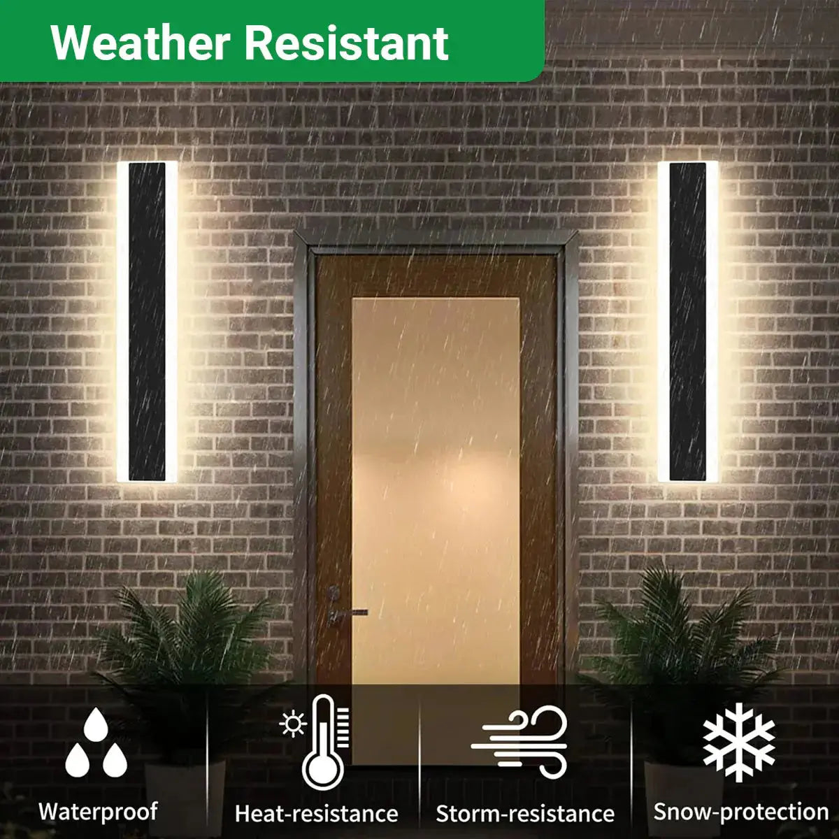 Outdoor Acrylic Black Wall Lights, 60 x 8 cms, 12W Waterproof, IP44, 3000k Warm White ENER-J