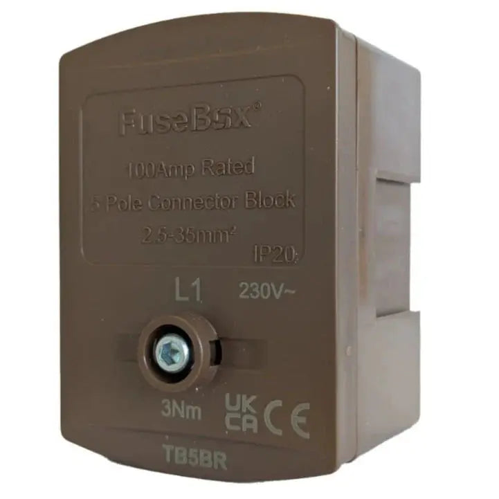 FuseBox 100A 5 Pole Electrical Connector Block IP20-(TB5) Multiple Colours FuseBox