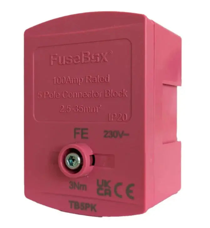 FuseBox 100A 5 Pole Electrical Connector Block IP20- Pink FuseBox