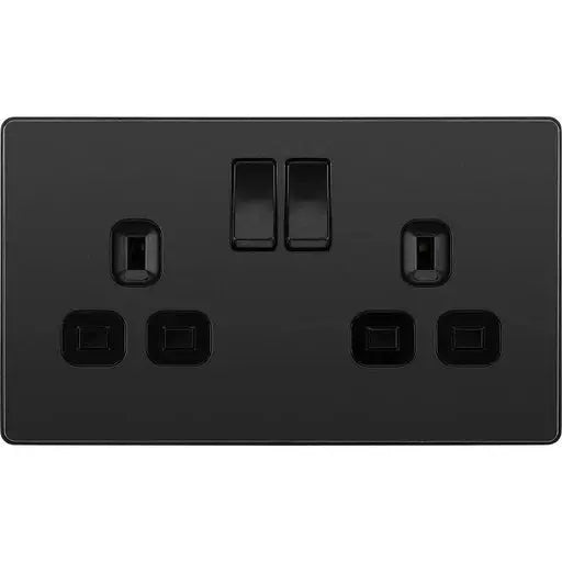 BG Evolve Matt Black Screwless Double Socket PCDMB22B BG (British General)