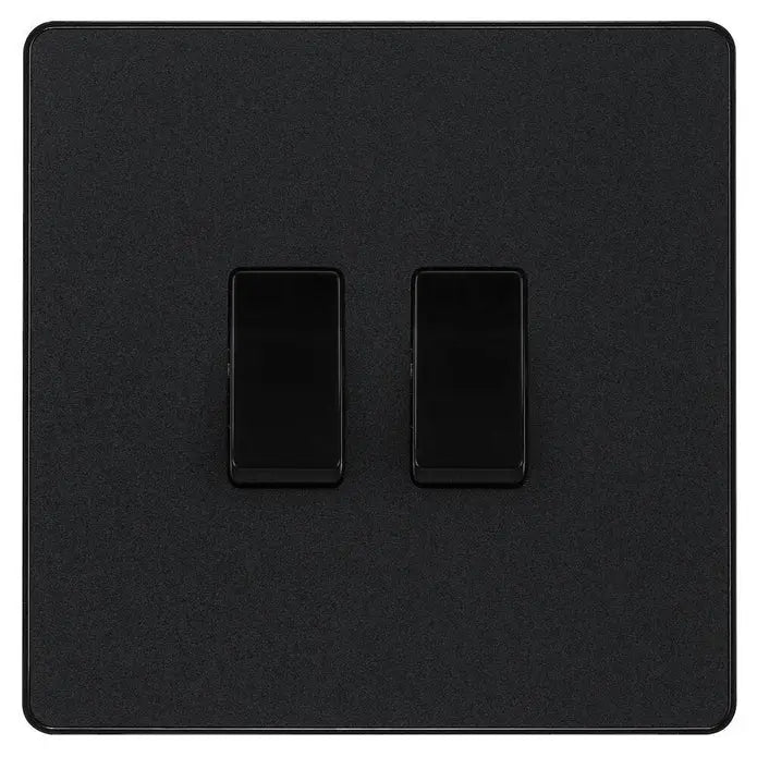 BG Evolve Matt Black Screwless Double Light Switch-PCDMB42B BG (British General)