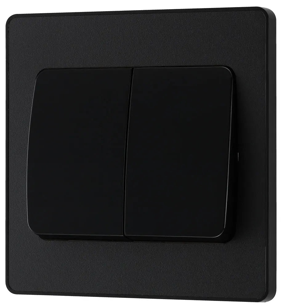 BG Evolve Matt Black Screwless Double Light Switch (Wide) PCDMB42WB BG (British General)