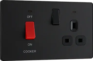 BG Evolve Matt Black Screwless 45A DP Cooker Unit + Socket + Neon PCDMB70B BG (British General)