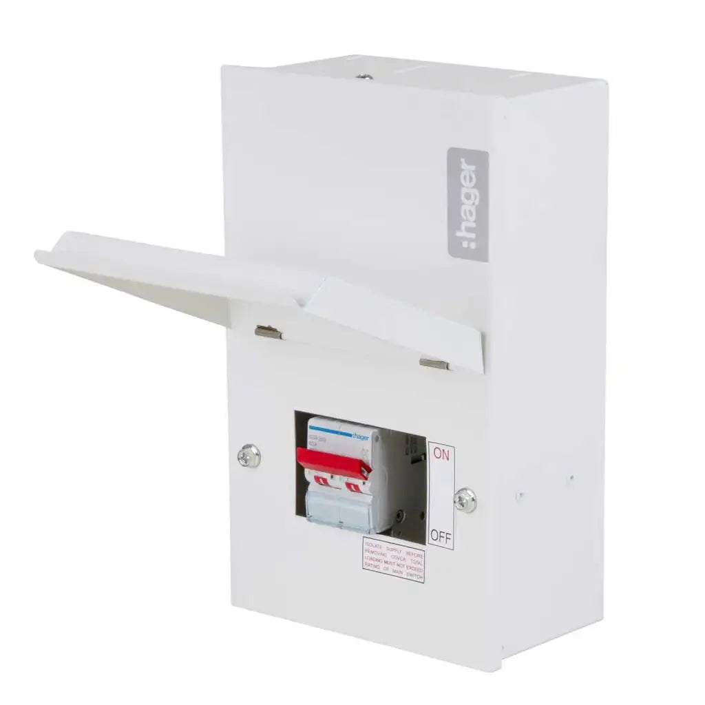 Hager 2 Way 63A Isolator Incomer Metal Clad Consumer Unit Hager