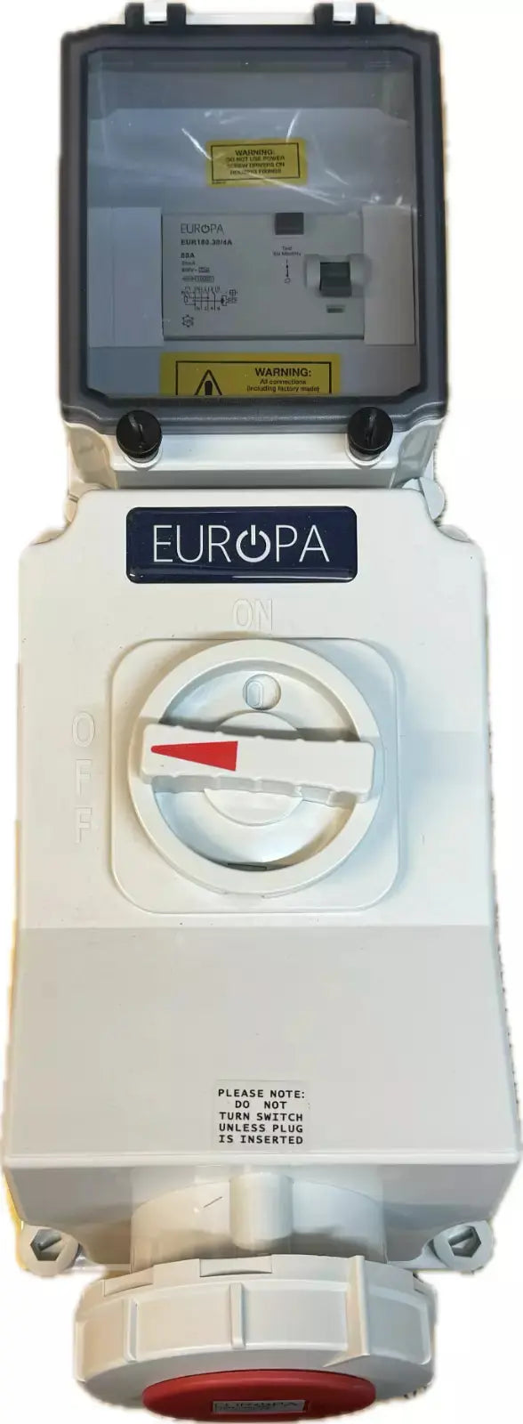 Europa 63 Amp Switched Interlocked RCD Socket 63A 3 Pole +N+E 3PN+E 415V IP65 Europa
