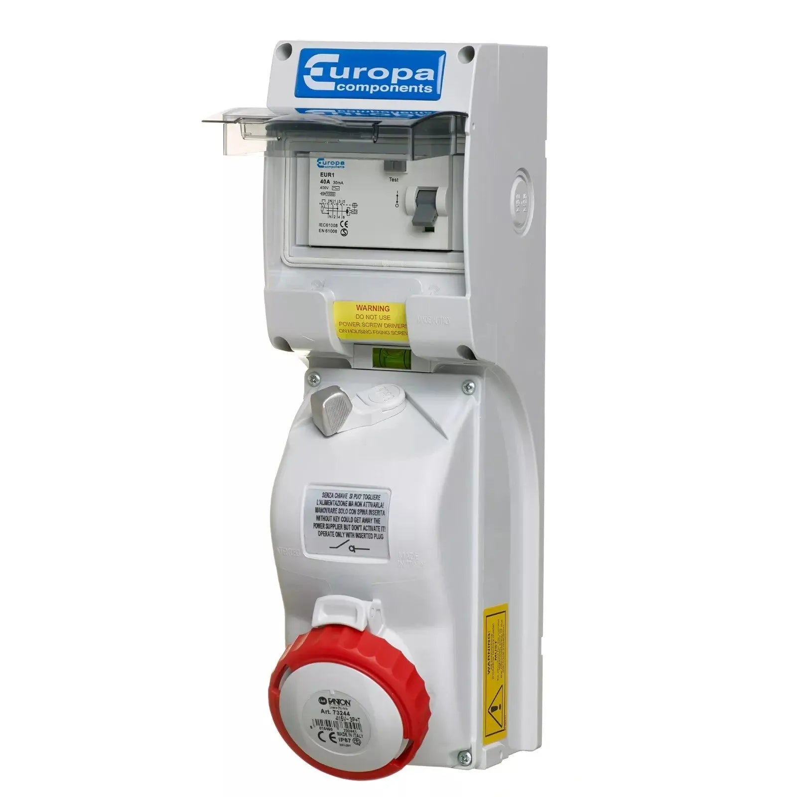 Europa 32 Amp Switched Interlocked RCD Socket 32A 3 Pole +N+E 3PN+E 415V IP65 Europa