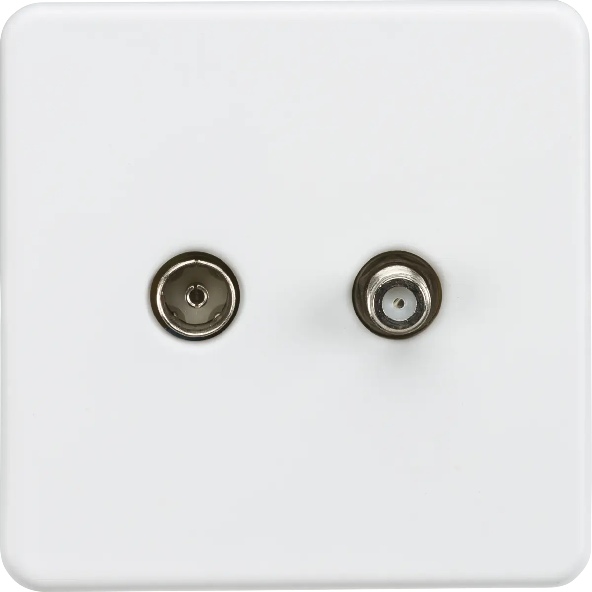 ML Knightsbridge Screwless 1 Gang TV and SAT TV outlet (isolated) - Matt White ML Knightsbridge