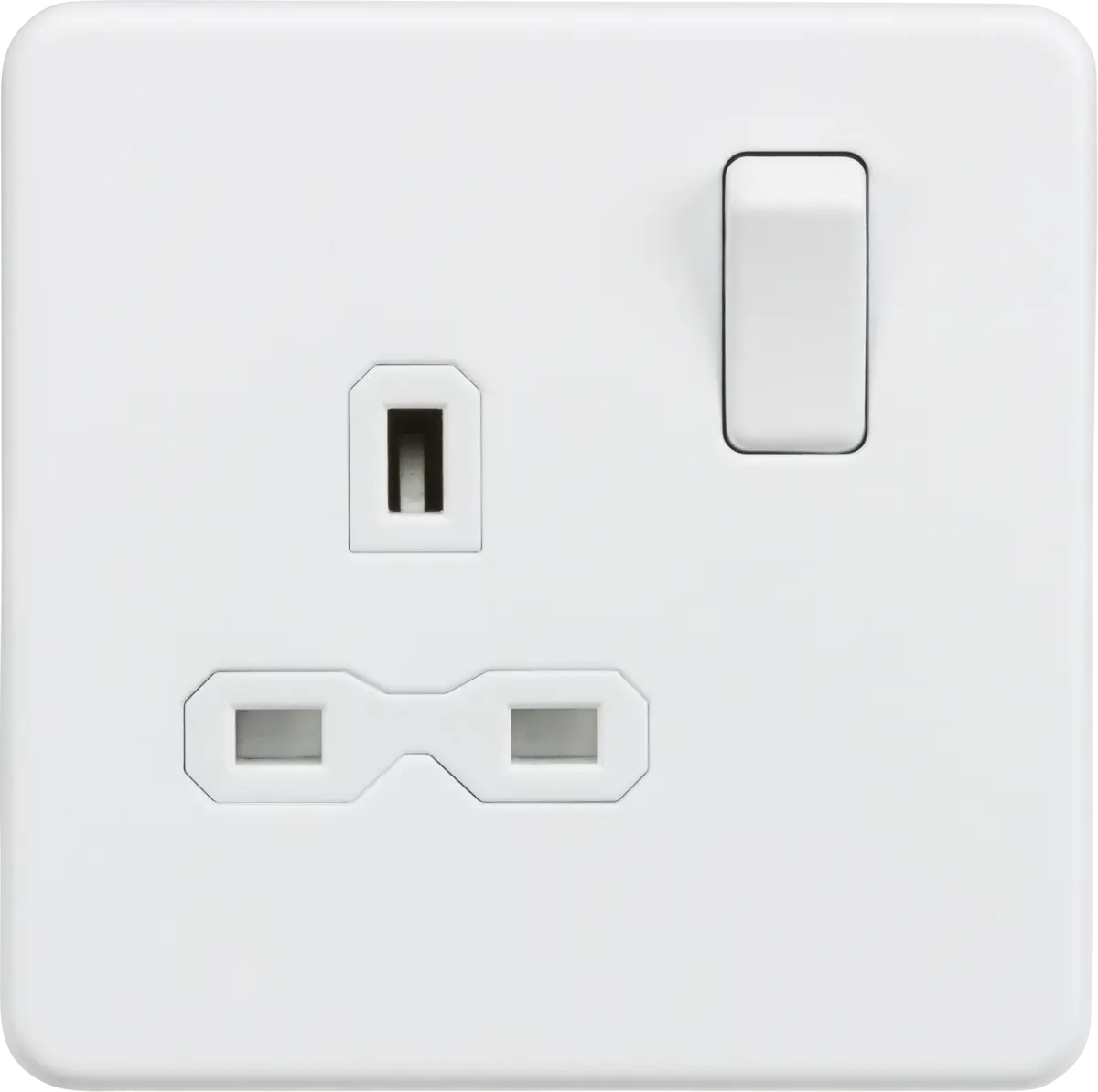 ML Knightsbridge Screwless Single Socket 13A 1 Gang Double Pole Switched Socket - Matt White with White Insert ML Knightsbridge