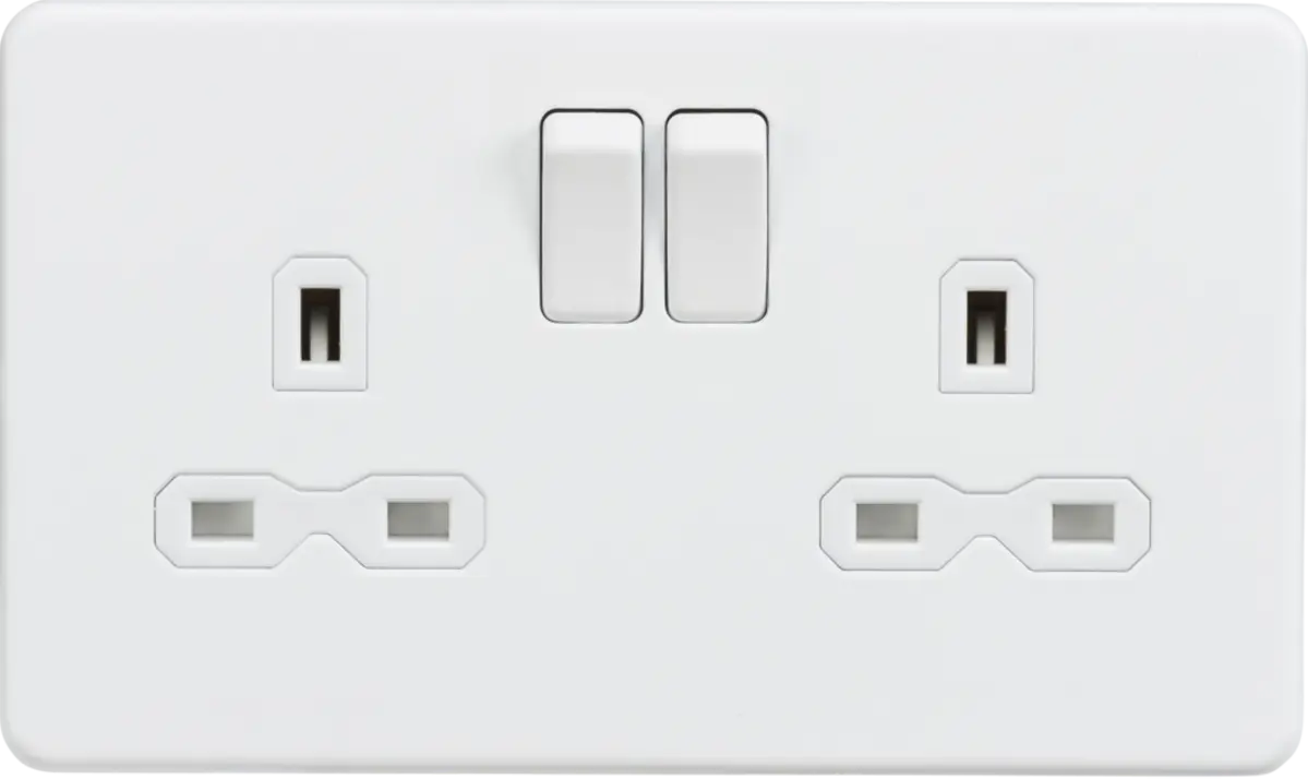 ML Knightsbridge Screwless Double Socket 13A 2 Gang Double Pole Switched Socket - Matt White ML Knightsbridge