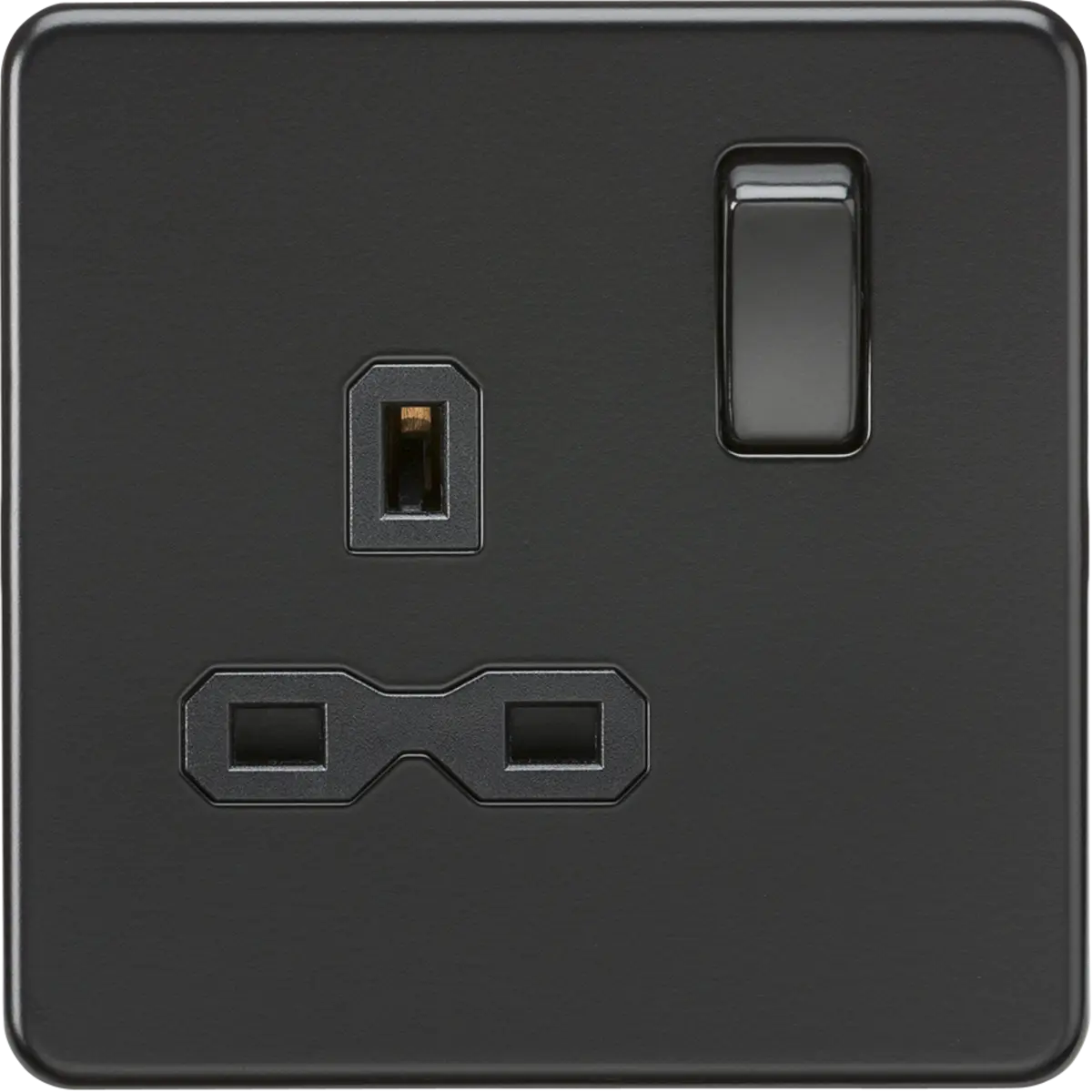 ML Knightsbridge Screwless Single Socket 13A 1 Gang Double Pole Switched - Matt Black with Black Insert ML Knightsbridge
