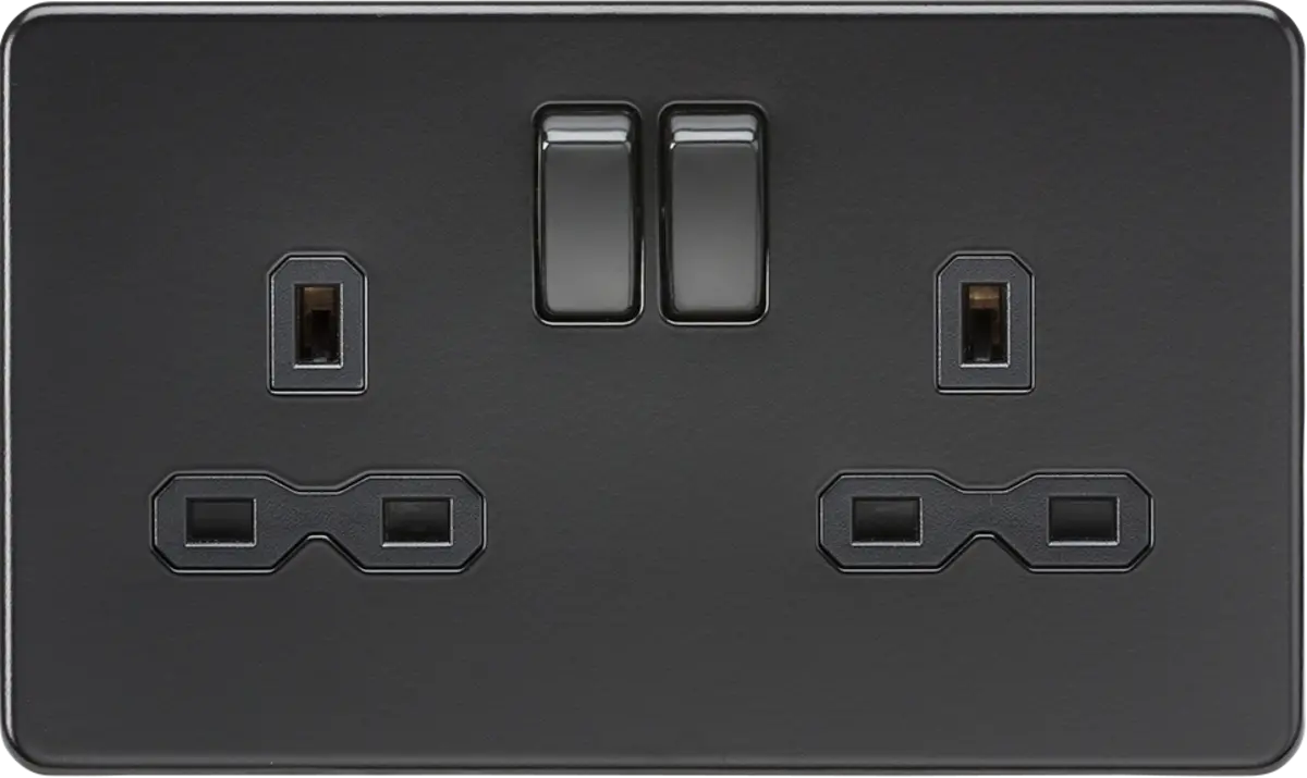 ML Knightsbridge Screwless Double Socket 13A 2 Gang Double Pole Switched - Matt Black ML Knightsbridge