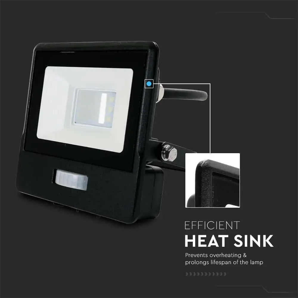 V-Tac 10W Daylight Samsung Chip LED Floodlight PIR 6500K- Black V-TAC
