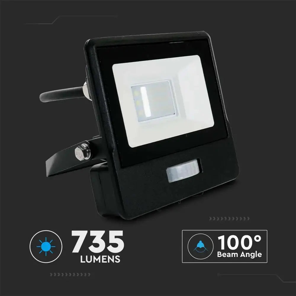V-Tac 10W Daylight Samsung Chip LED Floodlight PIR 6500K- Black V-TAC