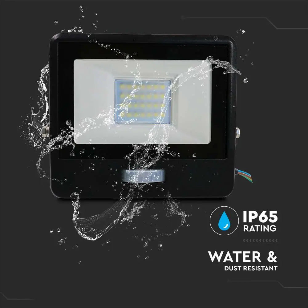 V-Tac 20W LED Floodlight Daylight PIR Samsung Chip 6500K- Black V-TAC