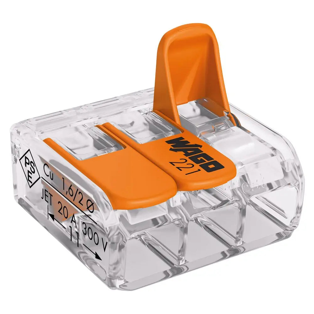 Wago 221-413 Compact Splicing Connector 3x4mm Slim Lever Cable Splicing (50 Box) WAGO