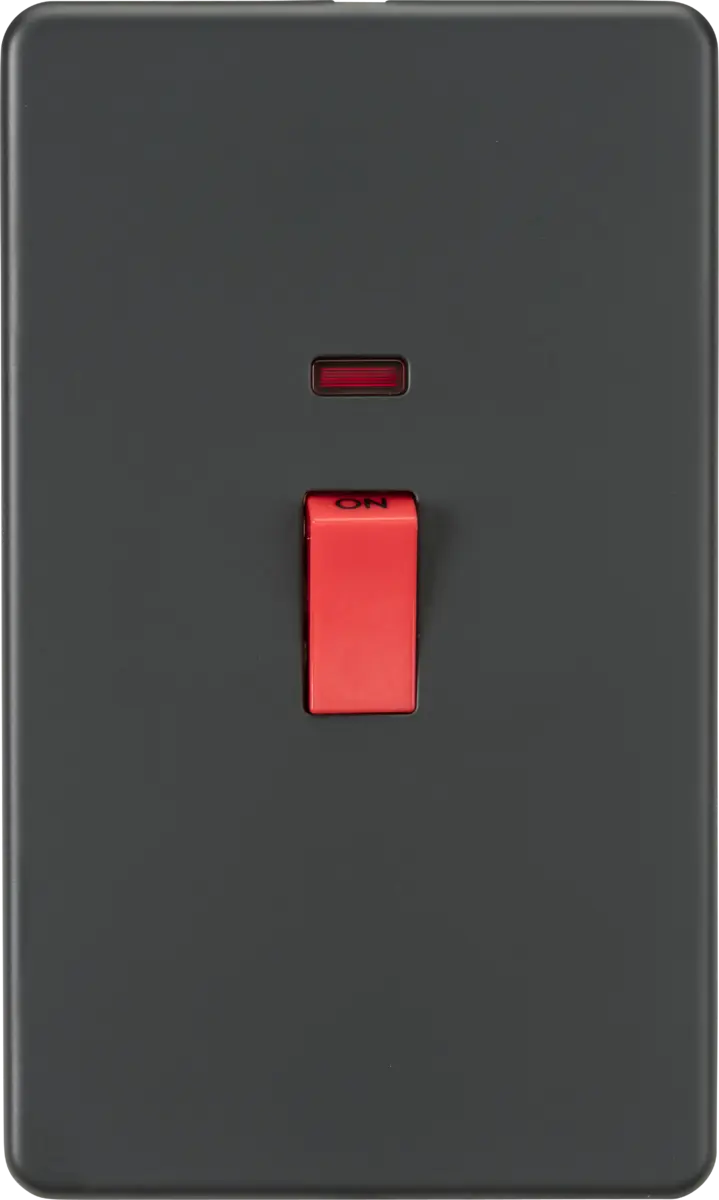 ML Knightsbridge Screwless 45A 2 Gang Vertical Double Pole Switch with Neon - Anthracite ML Knightsbridge