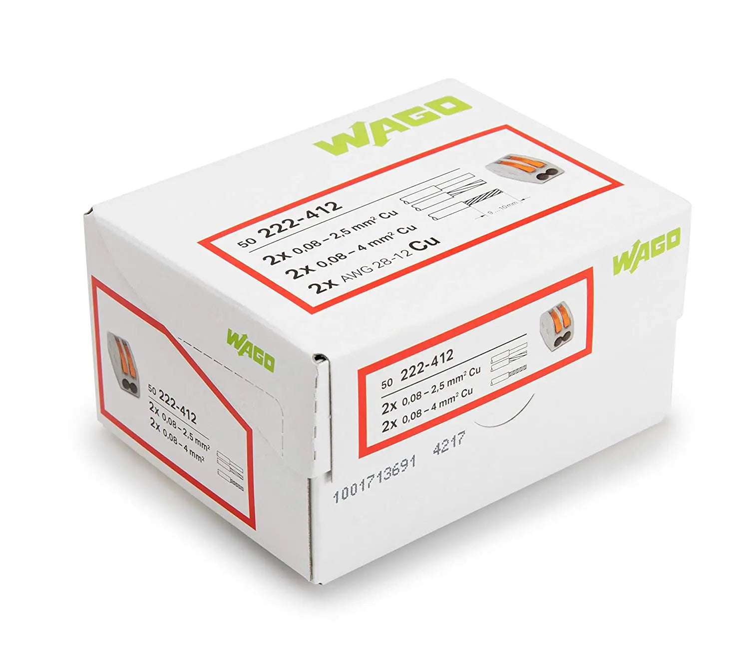222-412 Wago 2x4mm Lever Connector (50 Box) WAGO