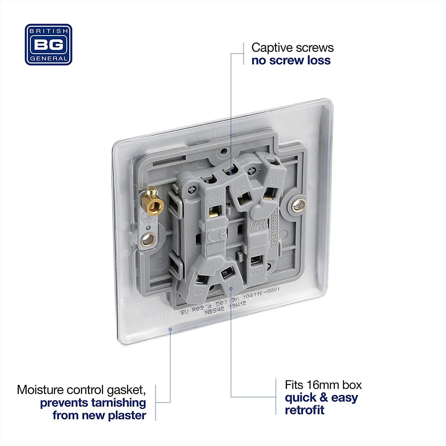 BG Nexus Metal 2 Gang Light Switch in Brushed Steel - NBS42-01 BG (British General)