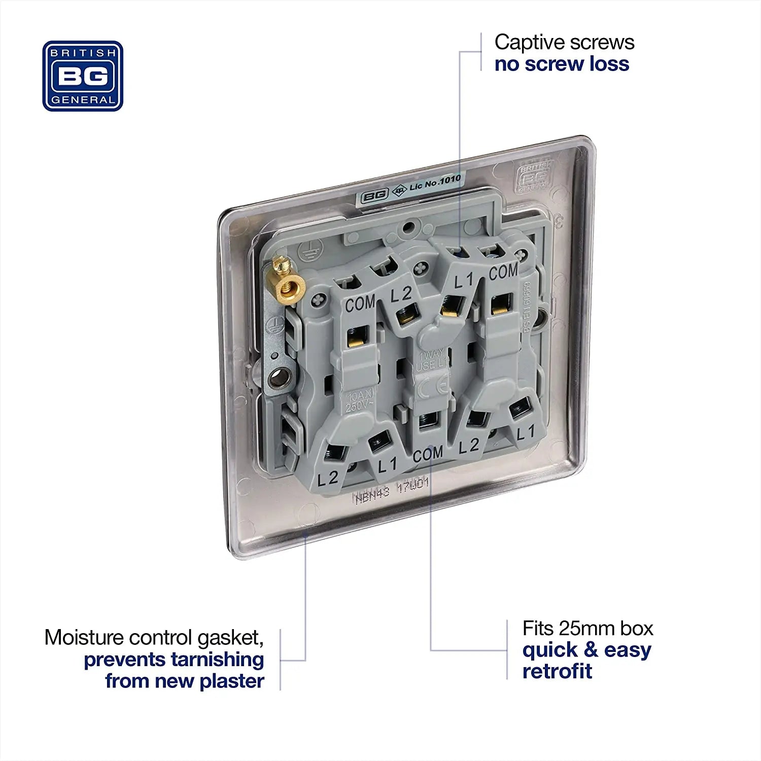 BG Nexus Metal 3 Gang Switch in Black Nickel - NBN43-01 BG (British General)