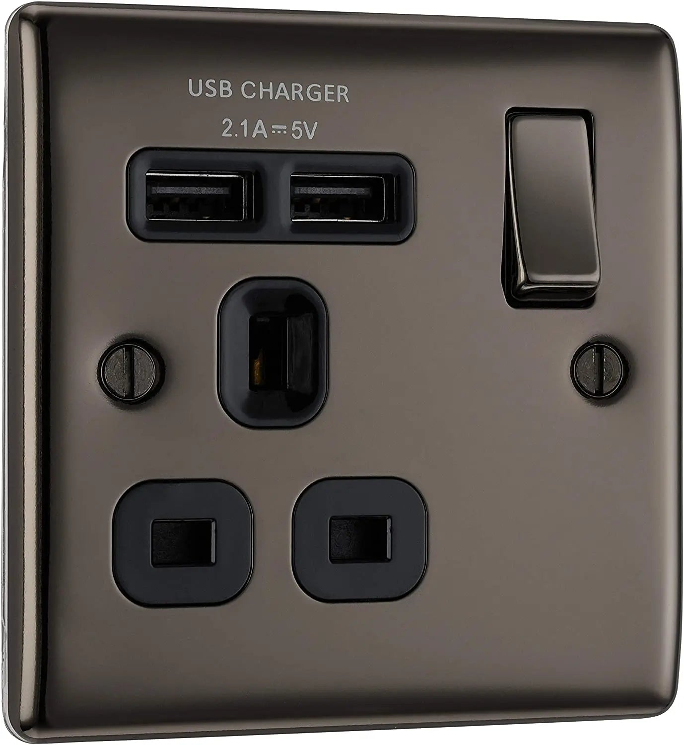 BG Nexus Metal USB Single Socket in Black Nickel with Black Inserts - NBN21U2B-01 BG (British General)