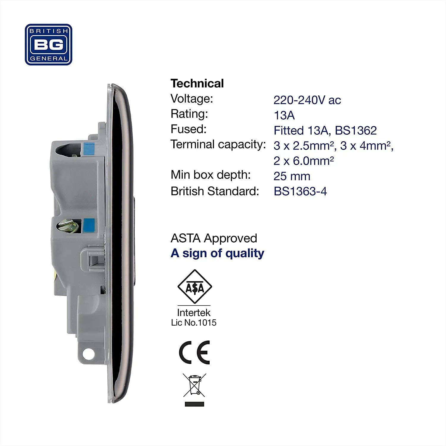 BG Nexus Metal Un-Switched Fused Spur in Black Nickel - NBN54-01 BG (British General)