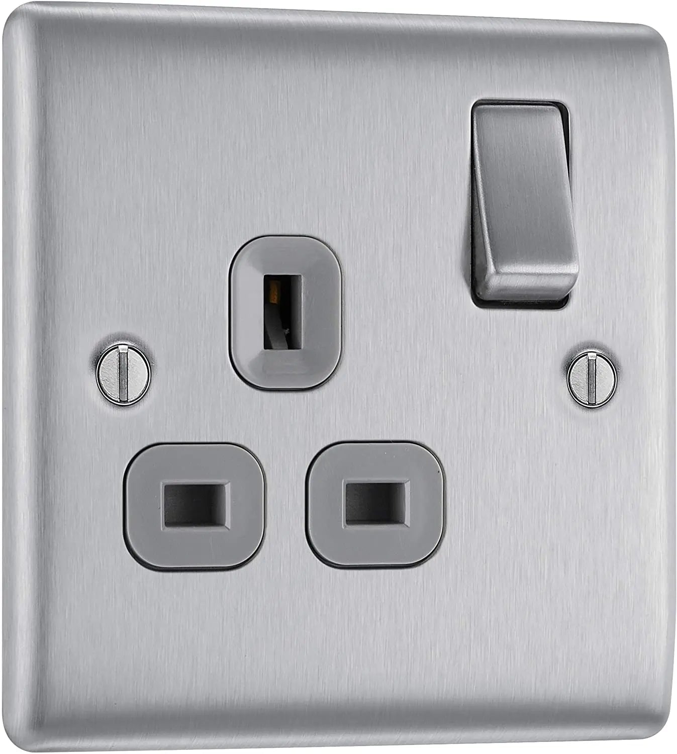 BG Nexus Metal Single Socket in Brushed Steel with Grey Inserts - NBS21G-01 BG (British General)