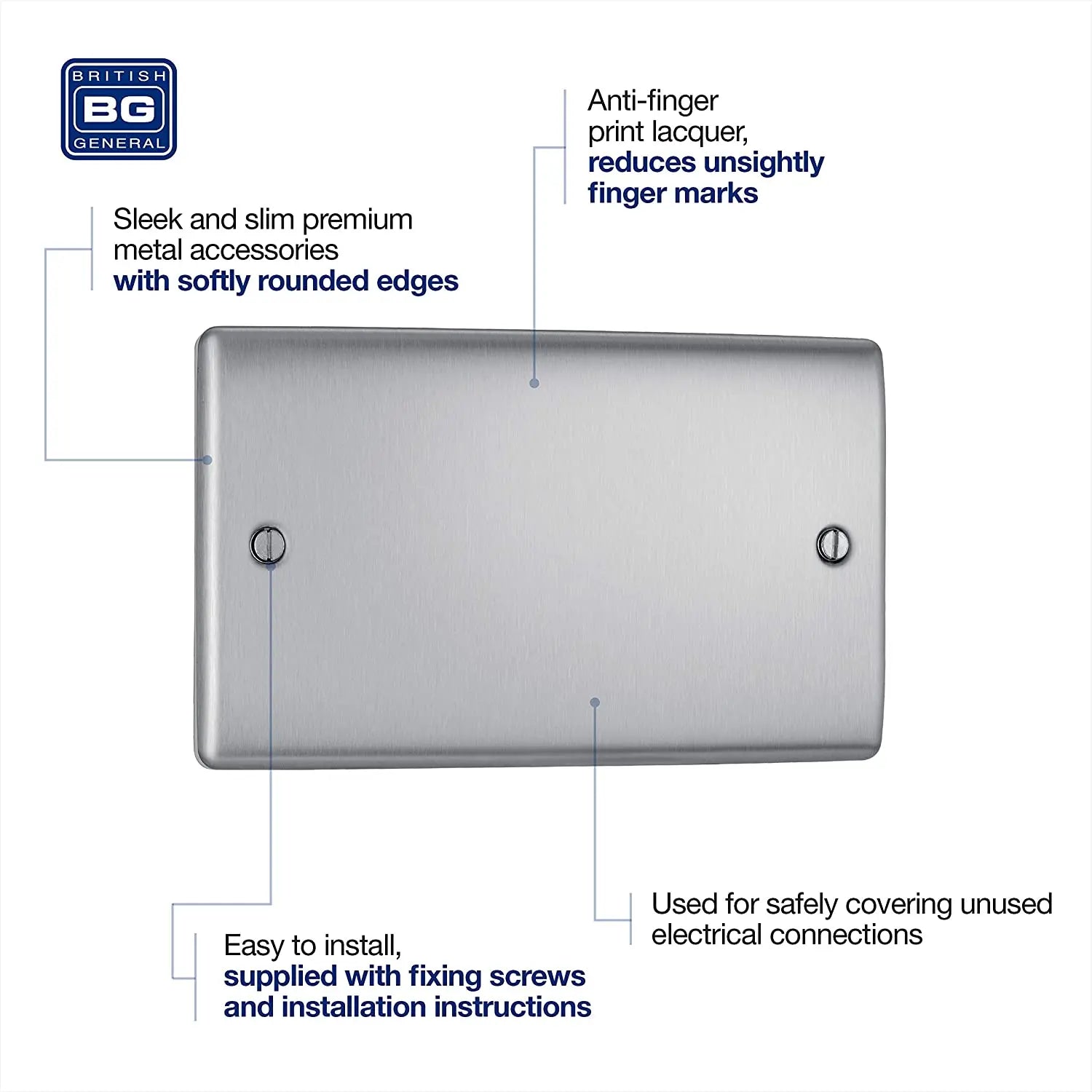 BG Nexus Metal Double Blanking Plate in Brushed Steel - NBS95-01 BG (British General)