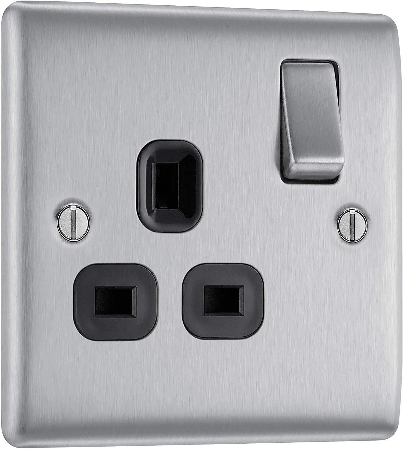BG Nexus Metal Single Socket in Brushed Steel with Black Inserts - NBS21B-01 BG (British General)