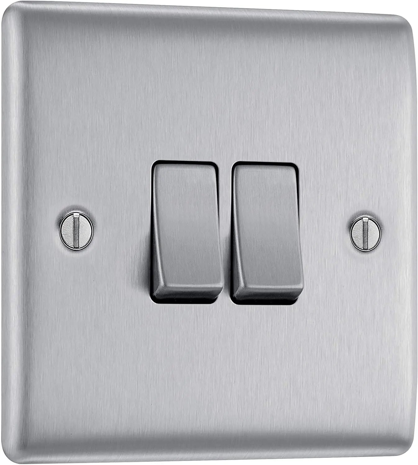 BG Nexus Metal 2 Gang Light Switch in Brushed Steel - NBS42-01 BG (British General)
