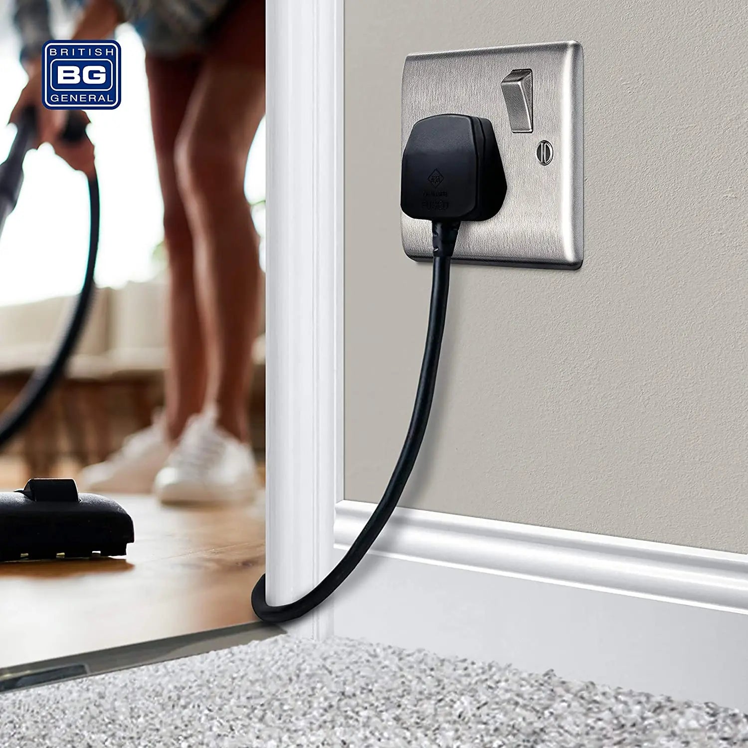 BG Nexus Metal Single Socket in Brushed Steel with Black Inserts - NBS21B-01 BG (British General)