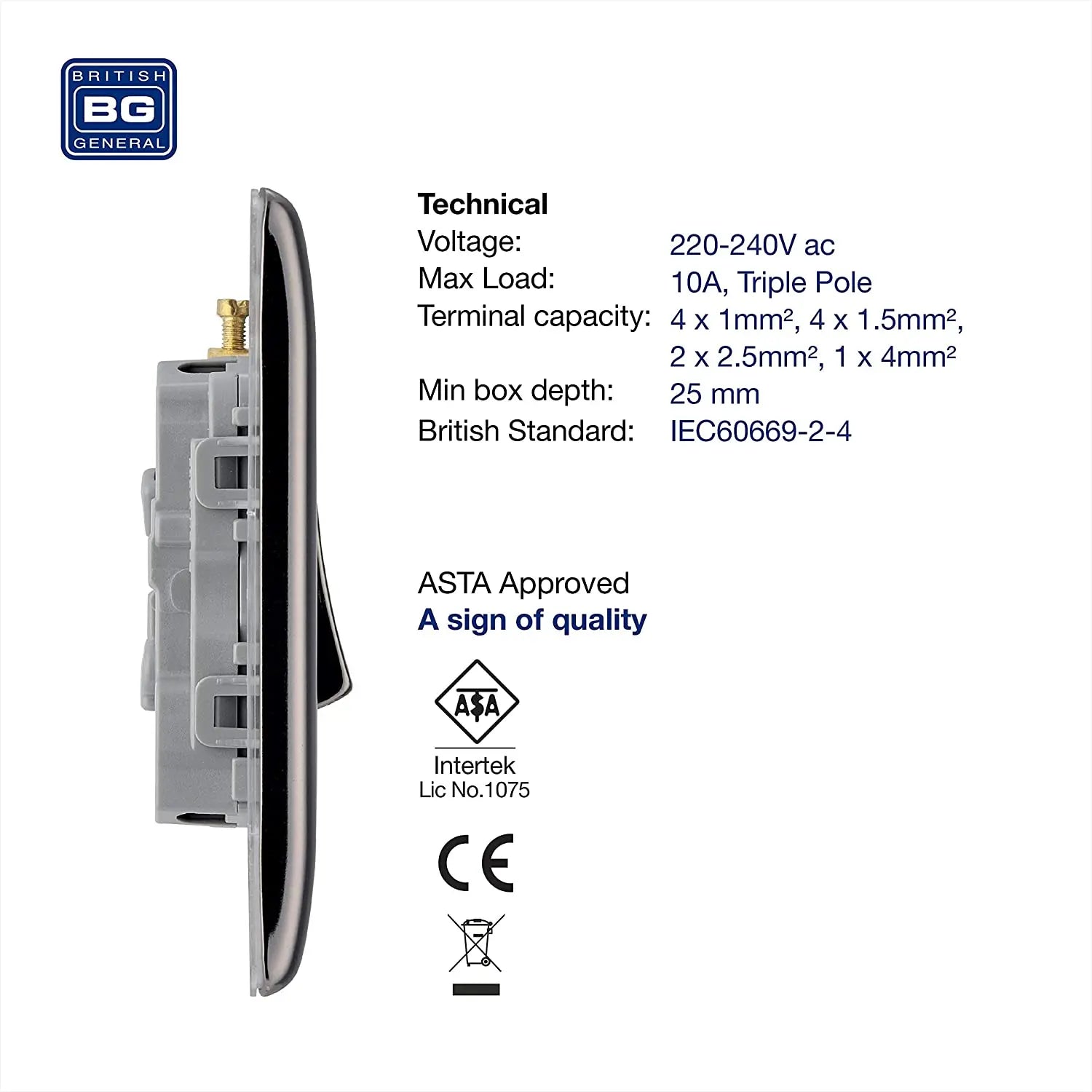 BG Nexus Metal Fan Isolator Switch in Black Nickel - NBN15-01 BG (British General)