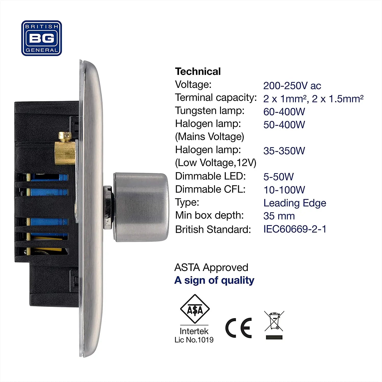 BG Nexus Metal 4 Gang Dimmer Switch in Brushed Steel - NBS84-01 BG (British General)