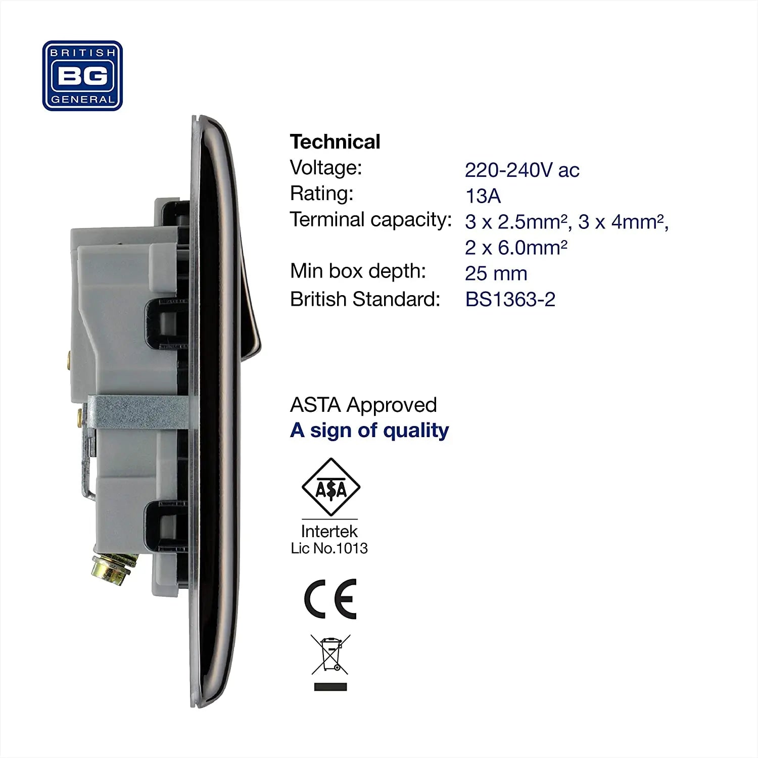 BG Nexus Metal Single Socket in Black Nickel with Black Inserts - NBN21B-01 BG (British General)