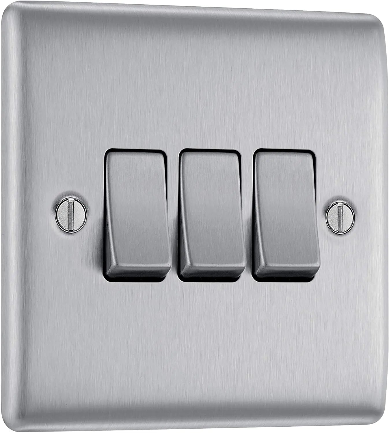 BG Nexus Metal 3 Gang Switch in Brushed Steel - NBS43-01 BG (British General)