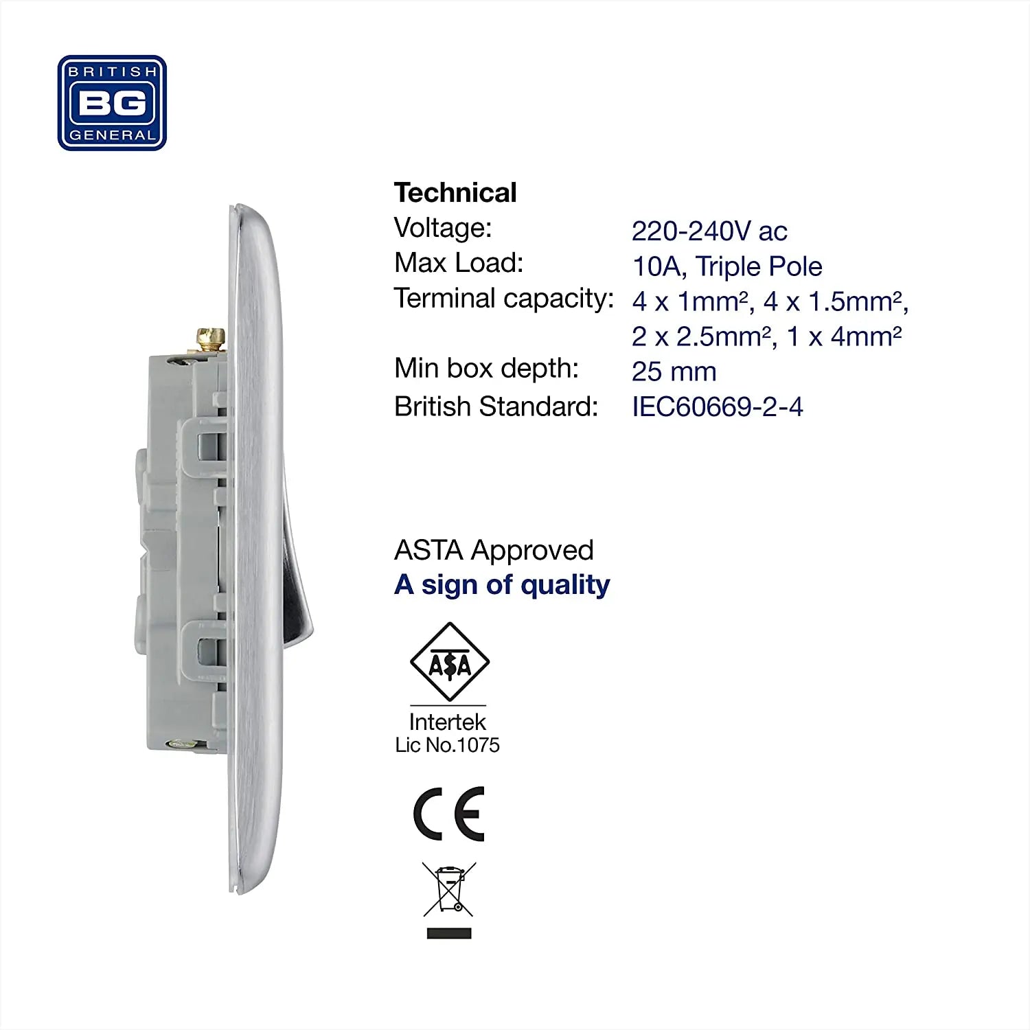 BG Nexus Metal Fan Isolator Switch in Brushed Steel - NBS15-01 BG (British General)