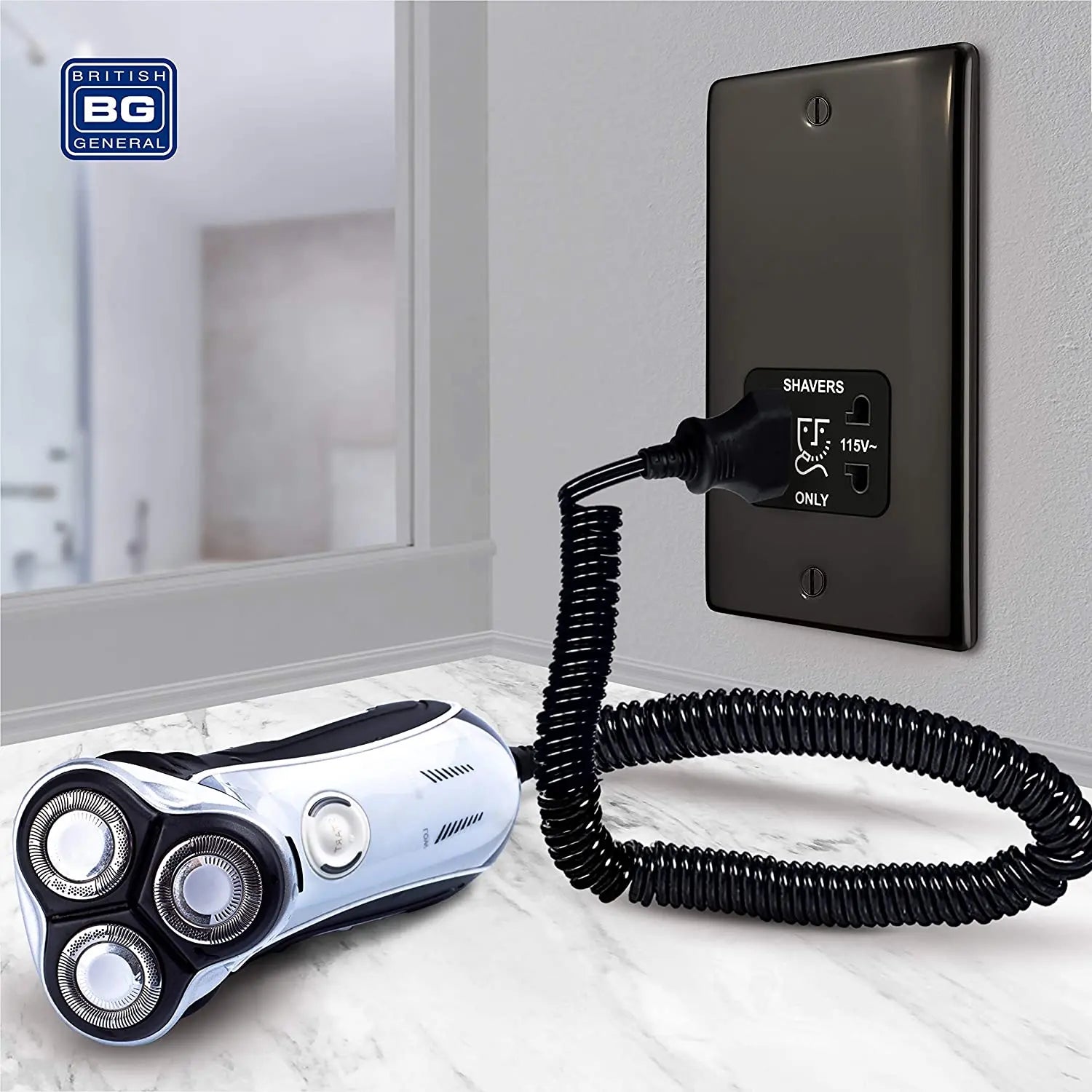 BG Nexus Metal Dual Voltage Shaver Socket in Black Nickel with Black Inserts - NBN20B-01 BG (British General)