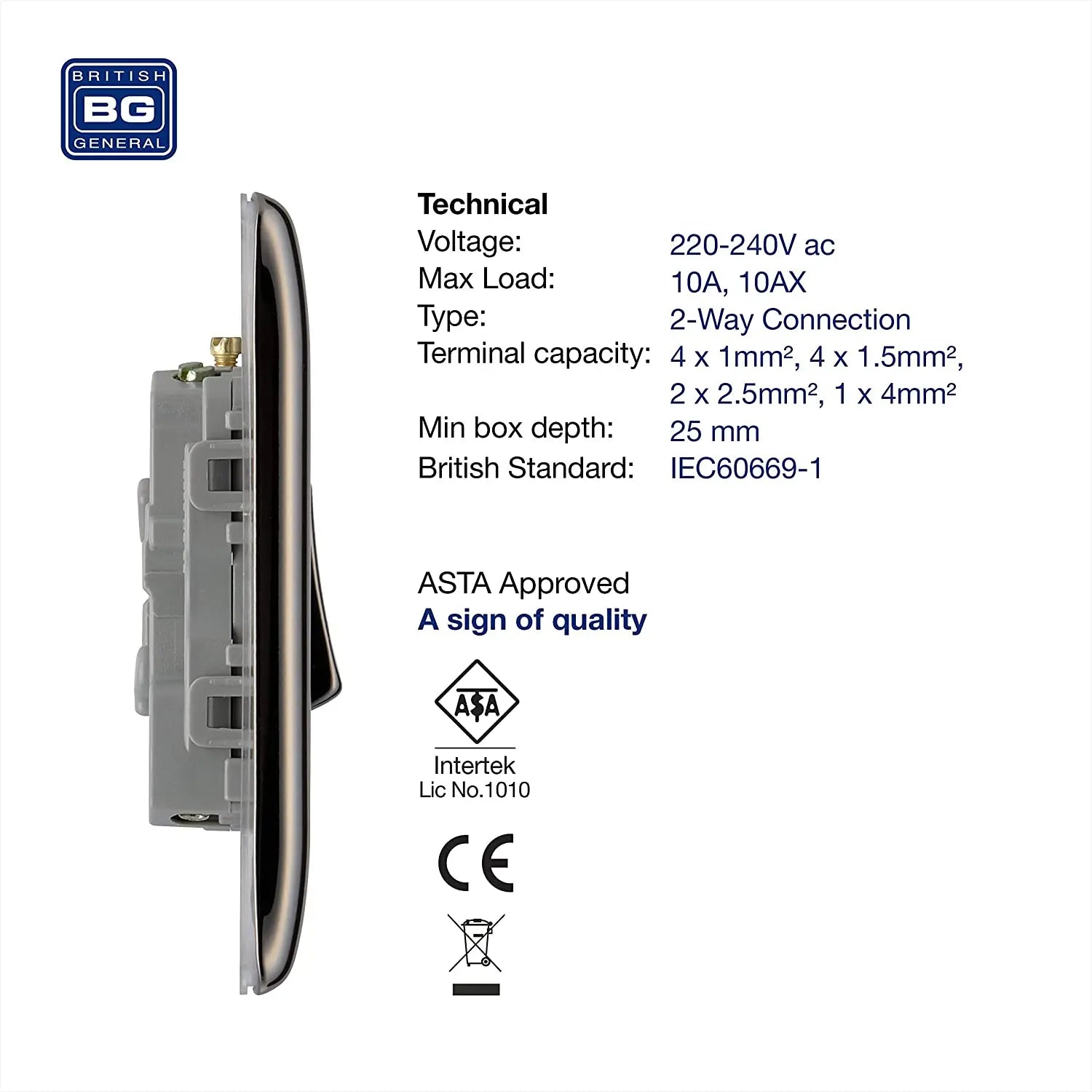 BG Nexus Metal 3 Gang Switch in Black Nickel - NBN43-01 BG (British General)